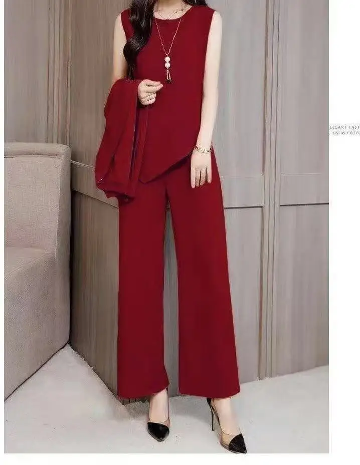 Women Western Three-Piece Suit Brown Black Wide Leg Pants - Image 2