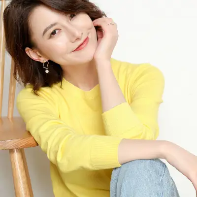 Women's Blue Knitted Crewneck Long Sleeve Shirt Large - Image 3