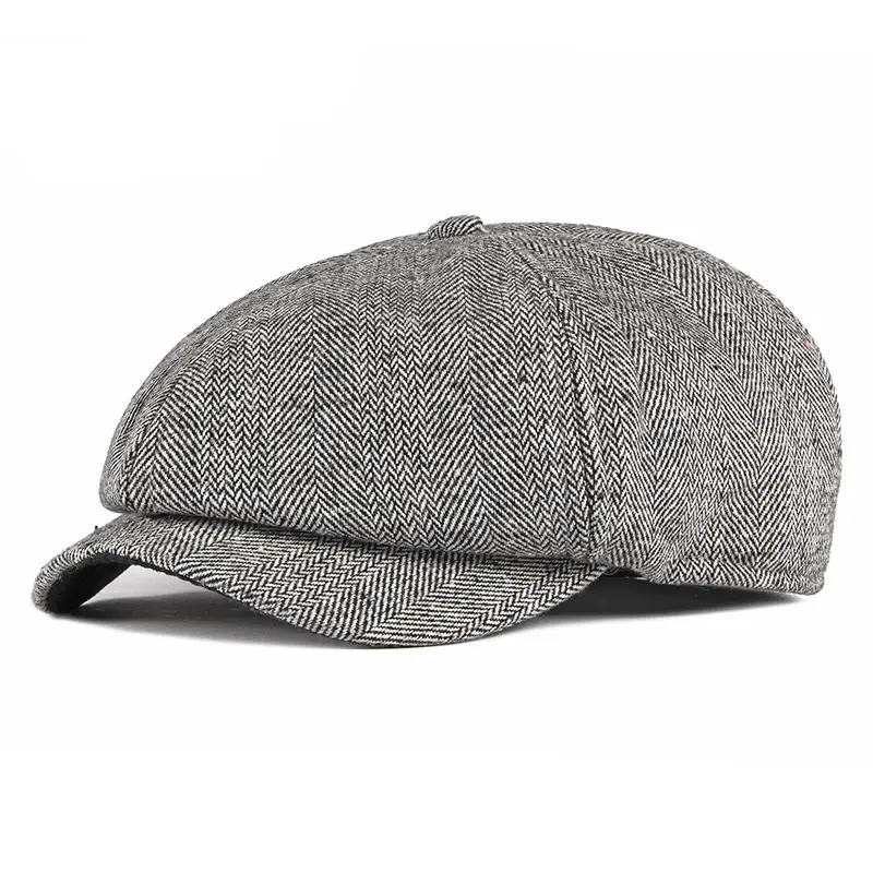 Men's Herringbone Cap Autumn Winter Warm Gray