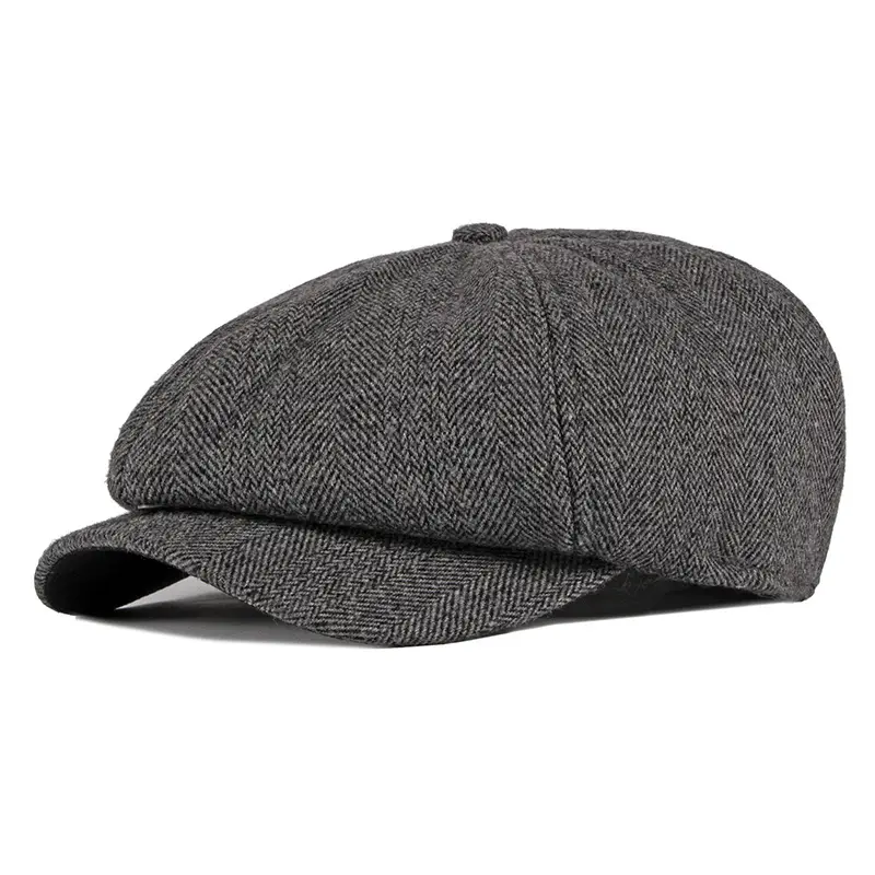Men's Herringbone Cap Autumn Winter Warm Gray