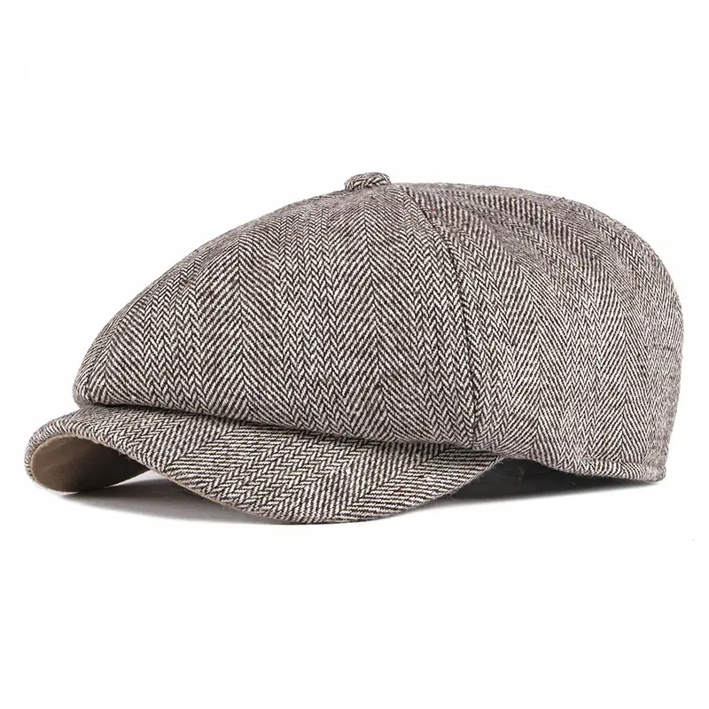 Men's Herringbone Cap Autumn Winter Warm Gray
