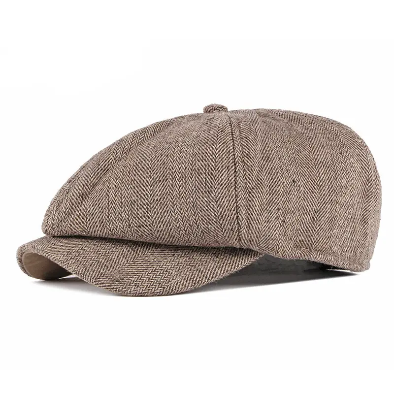 Men's Herringbone Cap Autumn Winter Warm Gray