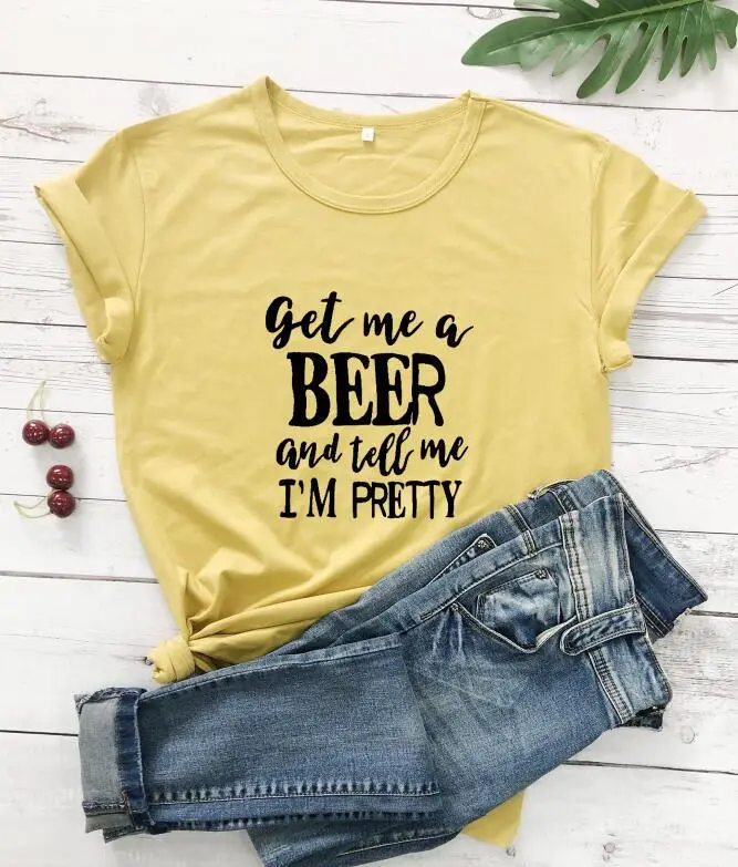 Men Women Beer Call T-Shirt Pink Cotton Short Sleeve