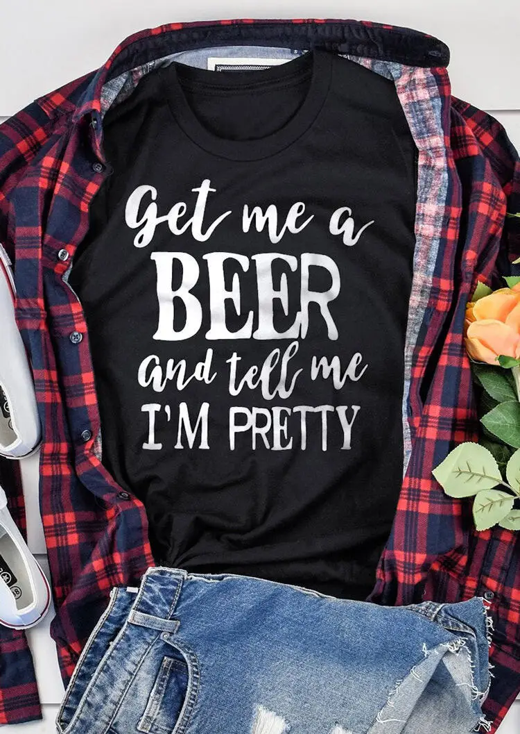 Men Women Beer Call T-Shirt Pink Cotton Short Sleeve