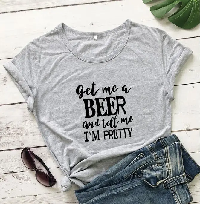 Men Women Beer Call T-Shirt Pink Cotton Short Sleeve