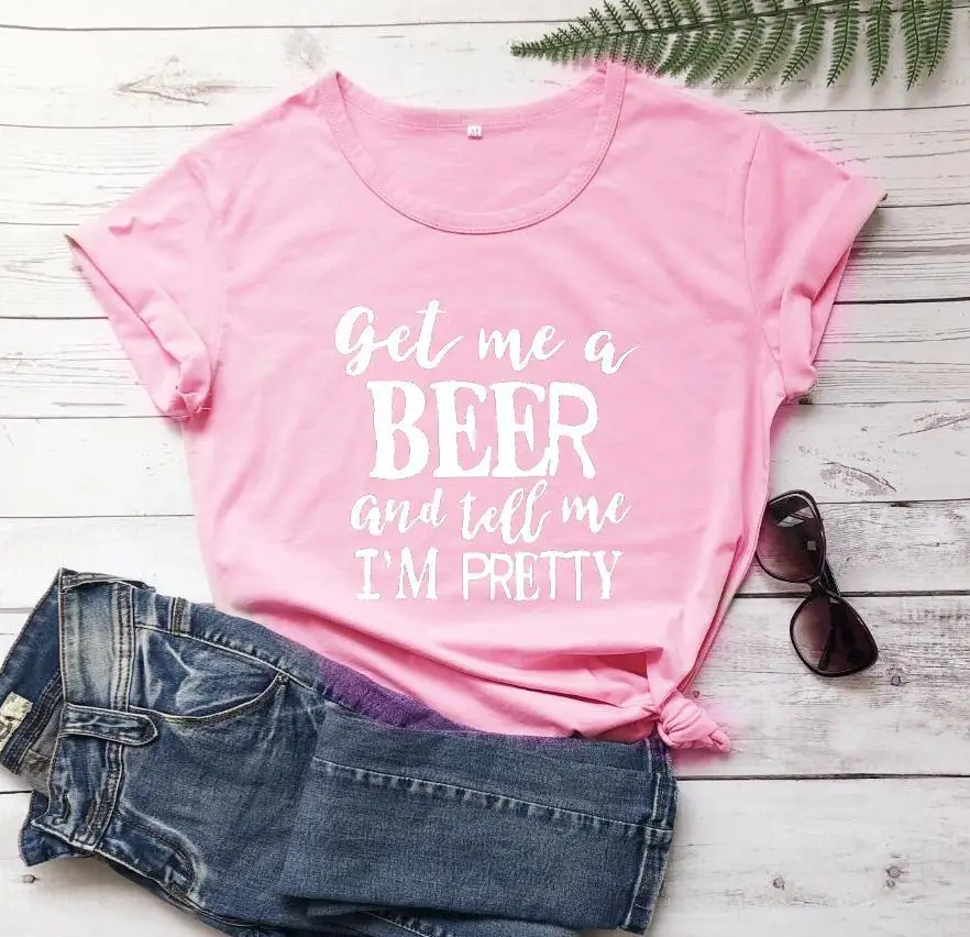 Men Women Beer Call T-Shirt Pink Cotton Short Sleeve