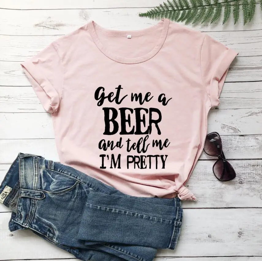 Men Women Beer Call T-Shirt Pink Cotton Short Sleeve