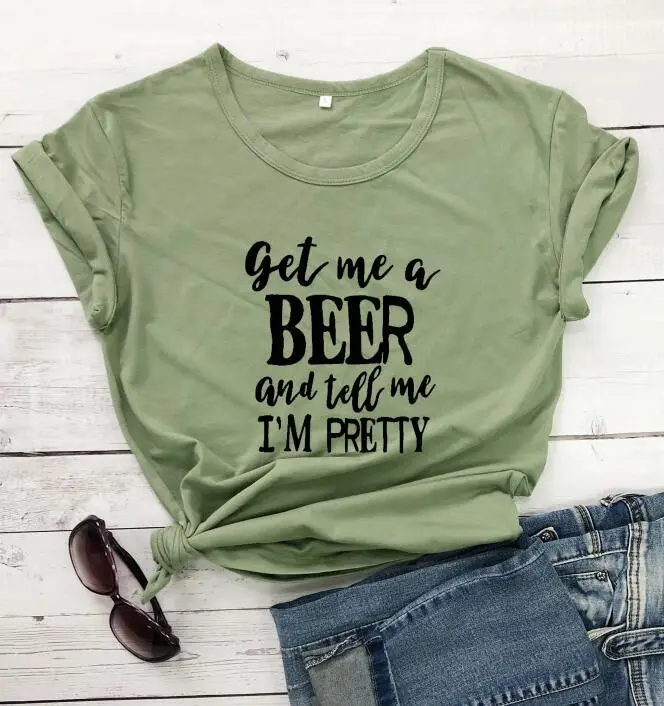 Men Women Beer Call T-Shirt Pink Cotton Short Sleeve