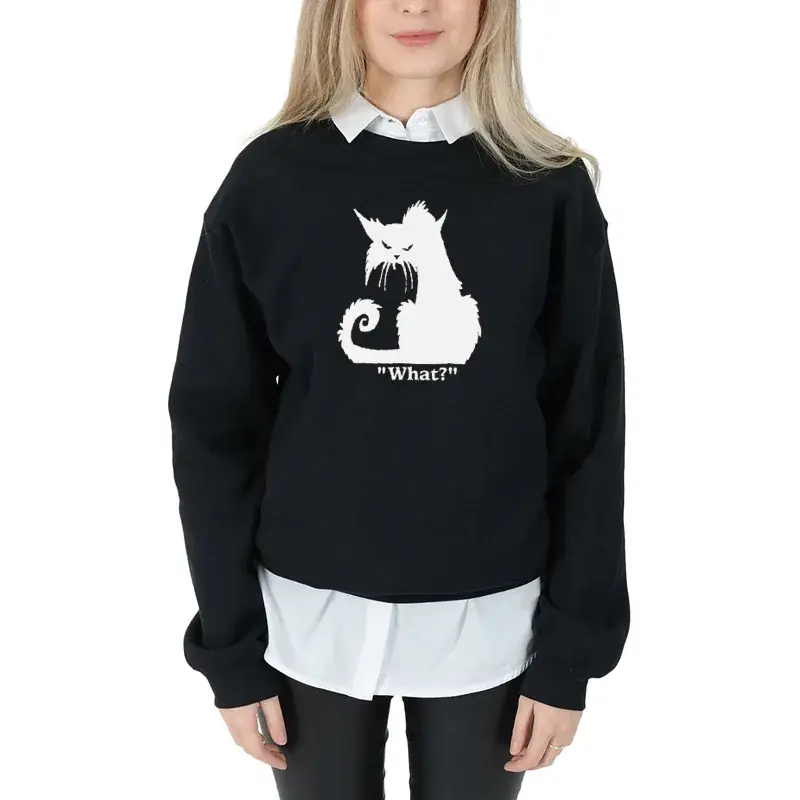 Yellow Cat Print Round Neck Sweatshirt - Image 2