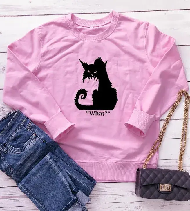 Yellow Cat Print Round Neck Sweatshirt - Image 5