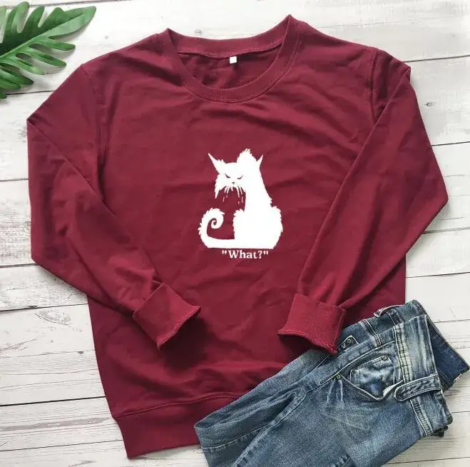 Yellow Cat Print Round Neck Sweatshirt - Image 6