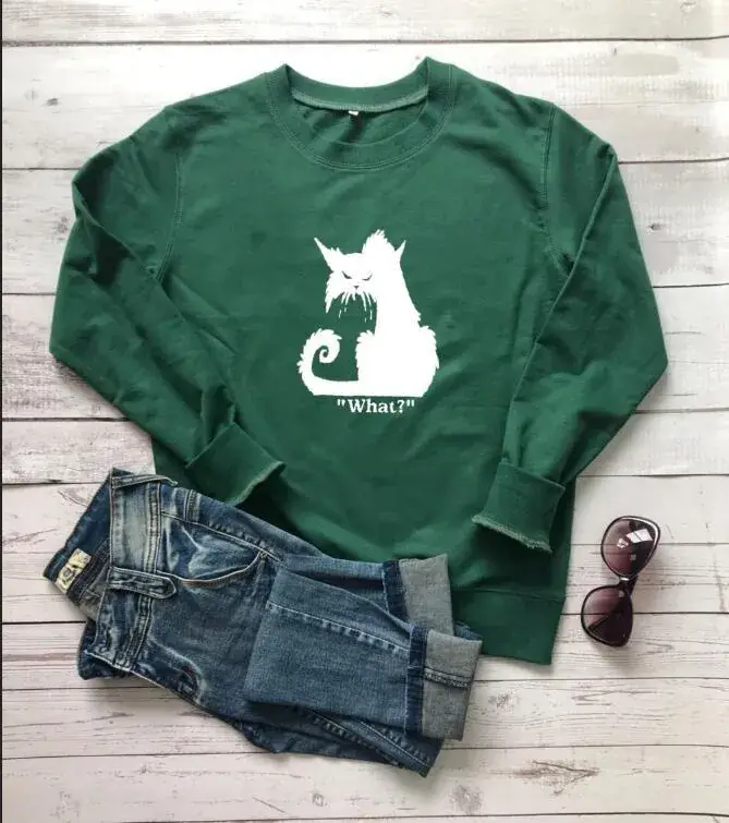 Yellow Cat Print Round Neck Sweatshirt - Image 7