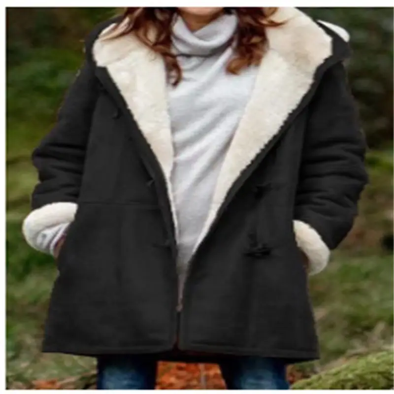 Women's Red Harajuku Winter Hooded Coat with White Fleece Lining