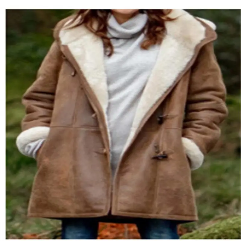 Women's Red Harajuku Winter Hooded Coat with White Fleece Lining