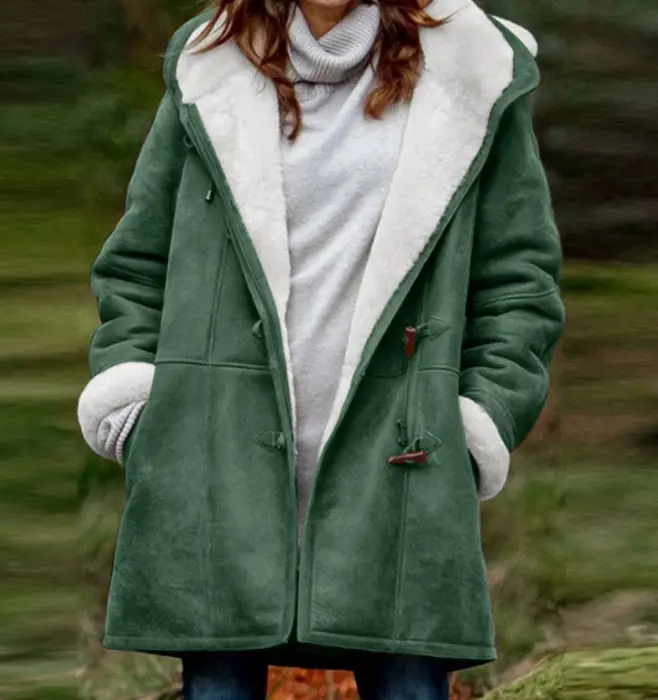 Women's Red Harajuku Winter Hooded Coat with White Fleece Lining