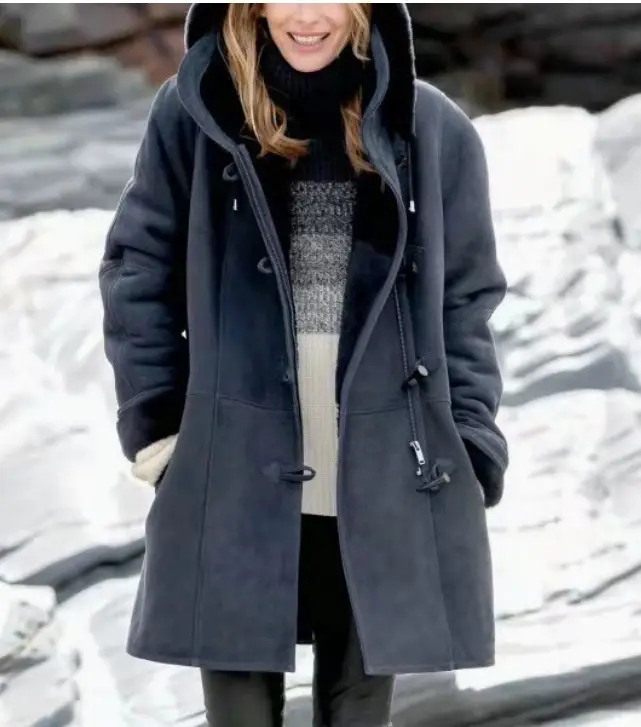 Women's Red Harajuku Winter Hooded Coat with White Fleece Lining