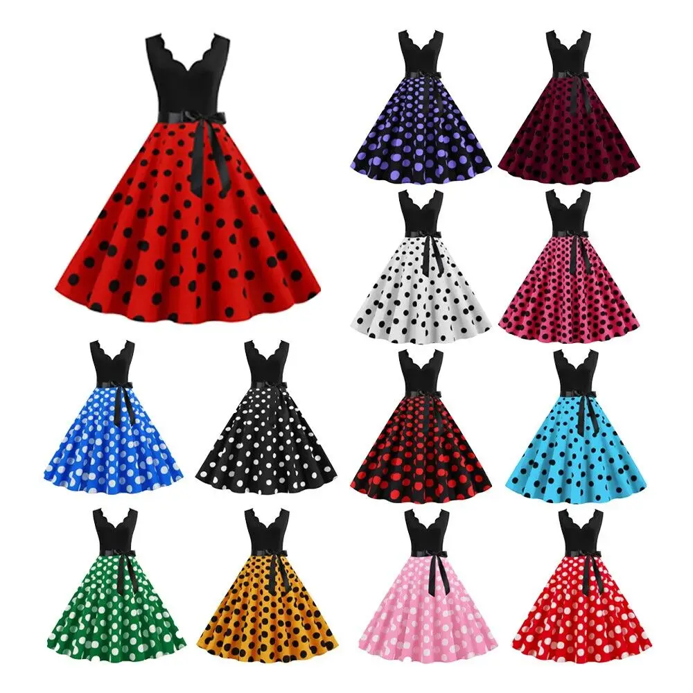 Sleeveless Polka Dot Party Dress Black Red - Image 14