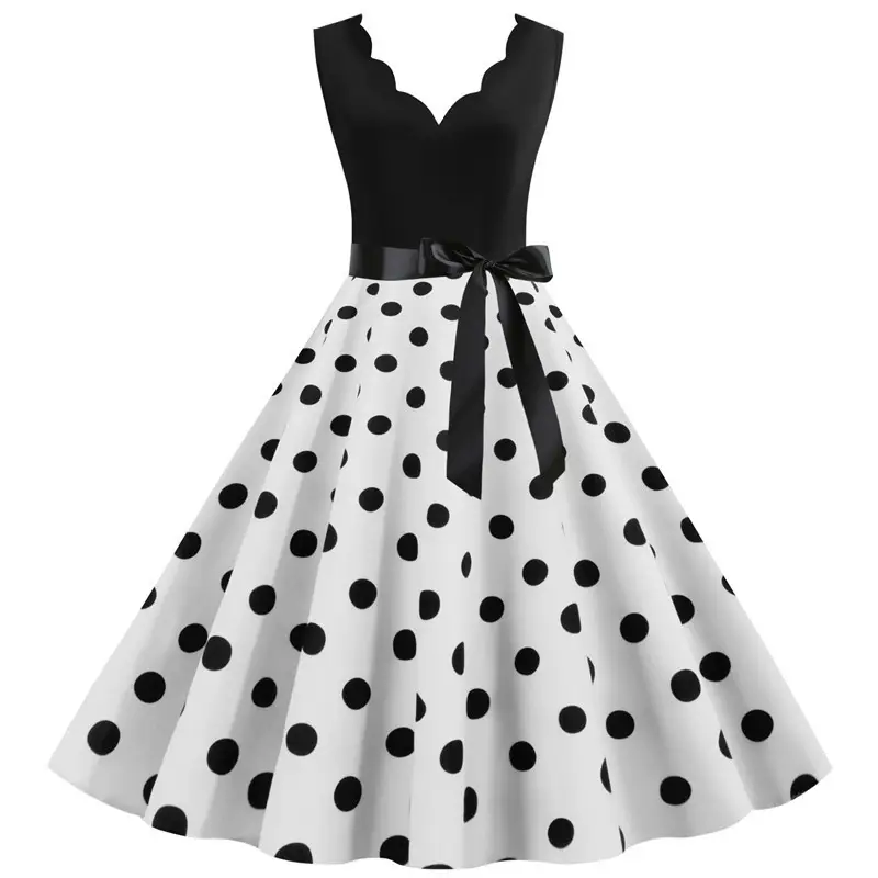 Sleeveless Polka Dot Party Dress Black Red - Image 6
