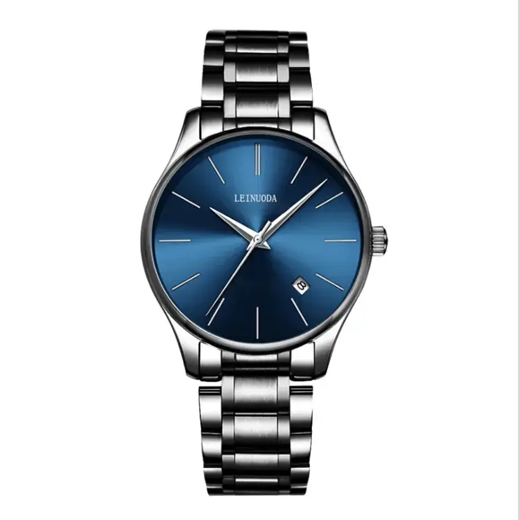 Men's Steel Band Quartz Watch Blue Dial Waterproof