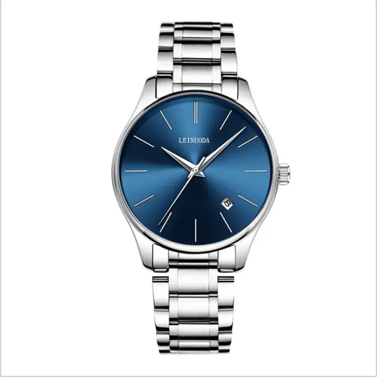 Men's Steel Band Quartz Watch Blue Dial Waterproof