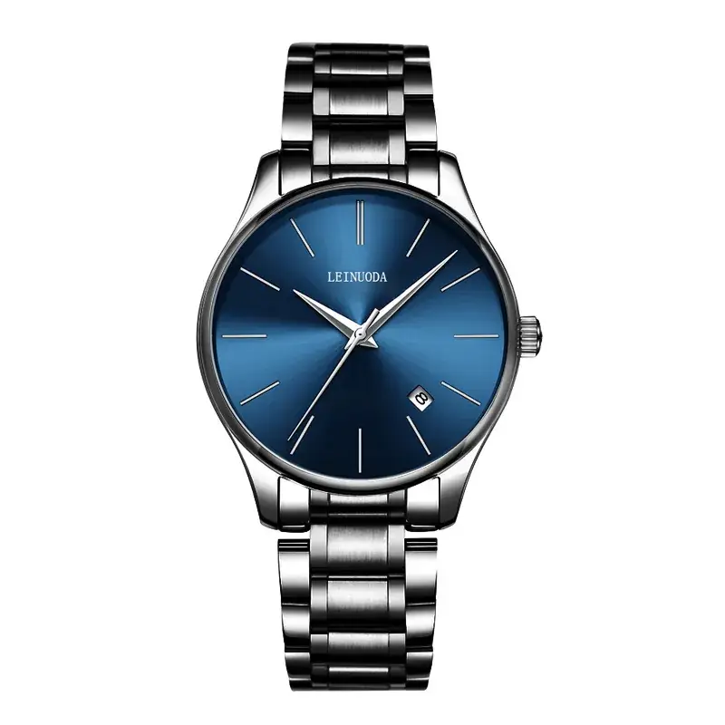 Men's Steel Band Quartz Watch Blue Dial Waterproof
