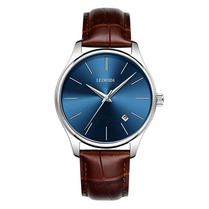 Men's Steel Band Quartz Watch Blue Dial Waterproof