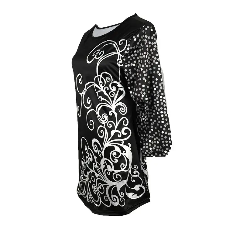 Black Embroidered Women's T-Shirt Mid Length Sleeve - Image 4