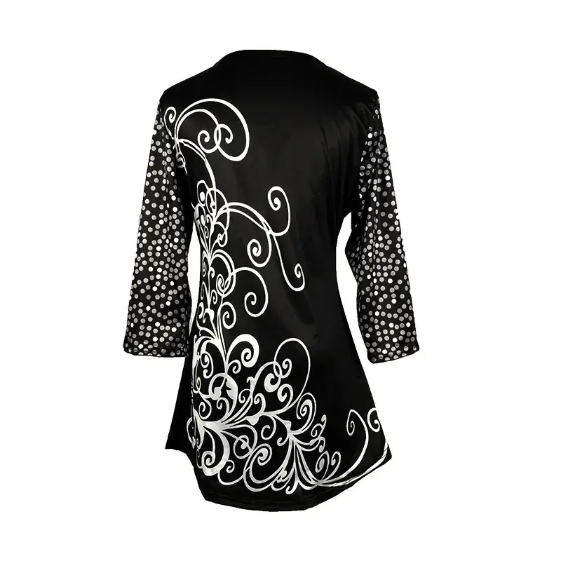 Black Embroidered Women's T-Shirt Mid Length Sleeve - Image 5