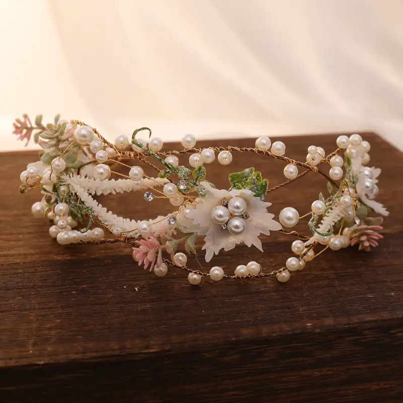 Korean Style Floral Pearl Bridal Hairband