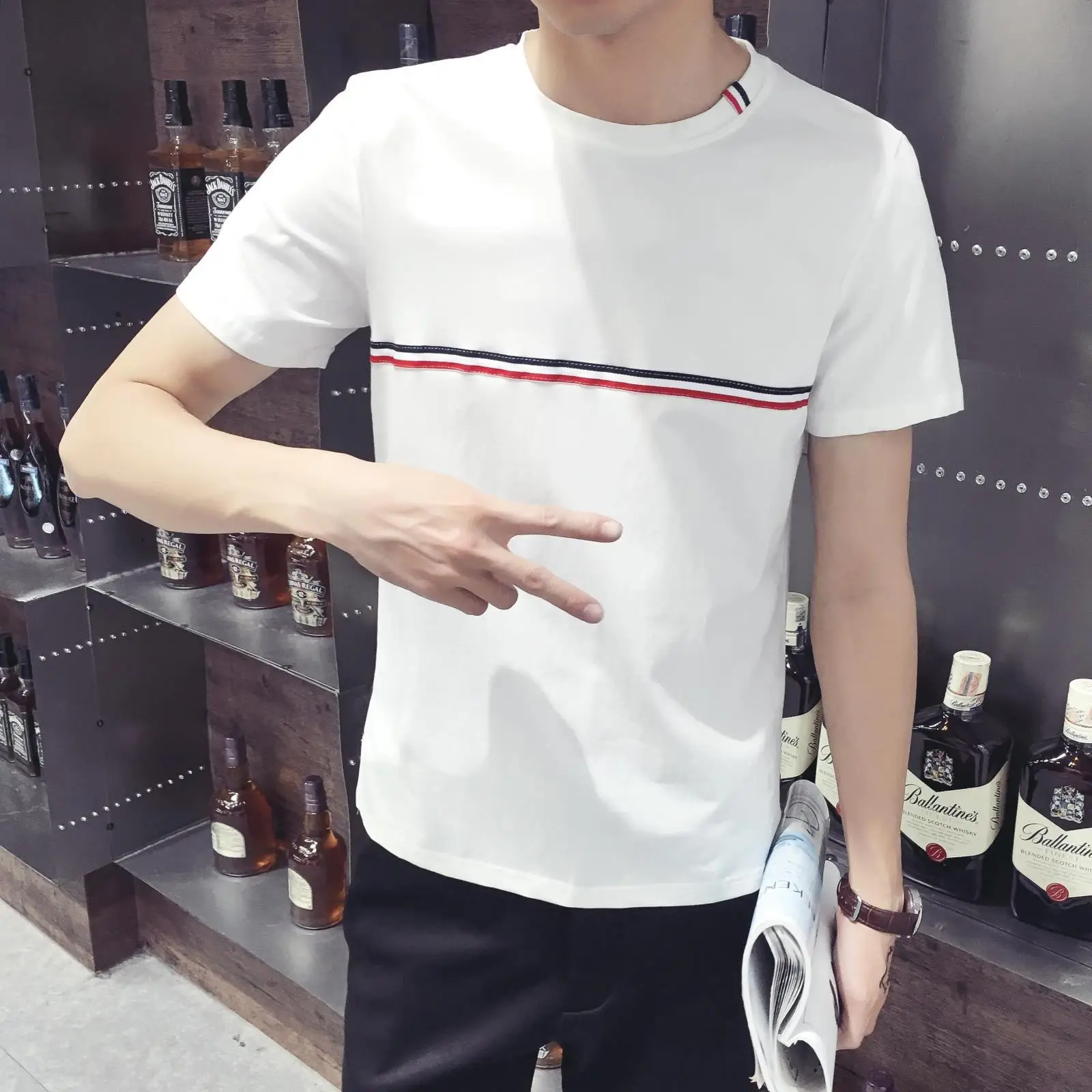Men Black Slim Fit T-Shirt Shorts Set Korean Casual