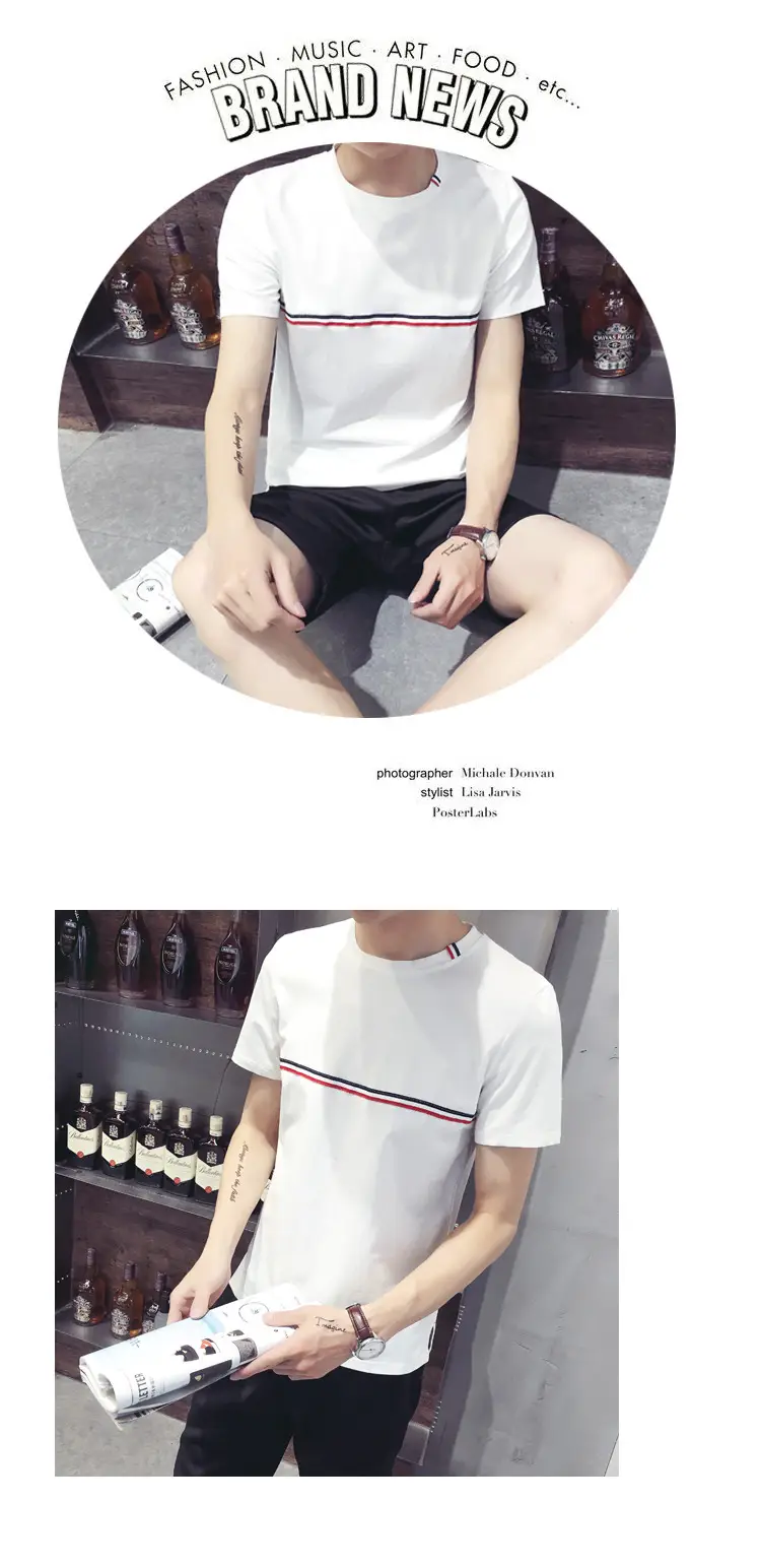 Men Black Slim Fit T-Shirt Shorts Set Korean Casual — feature 2