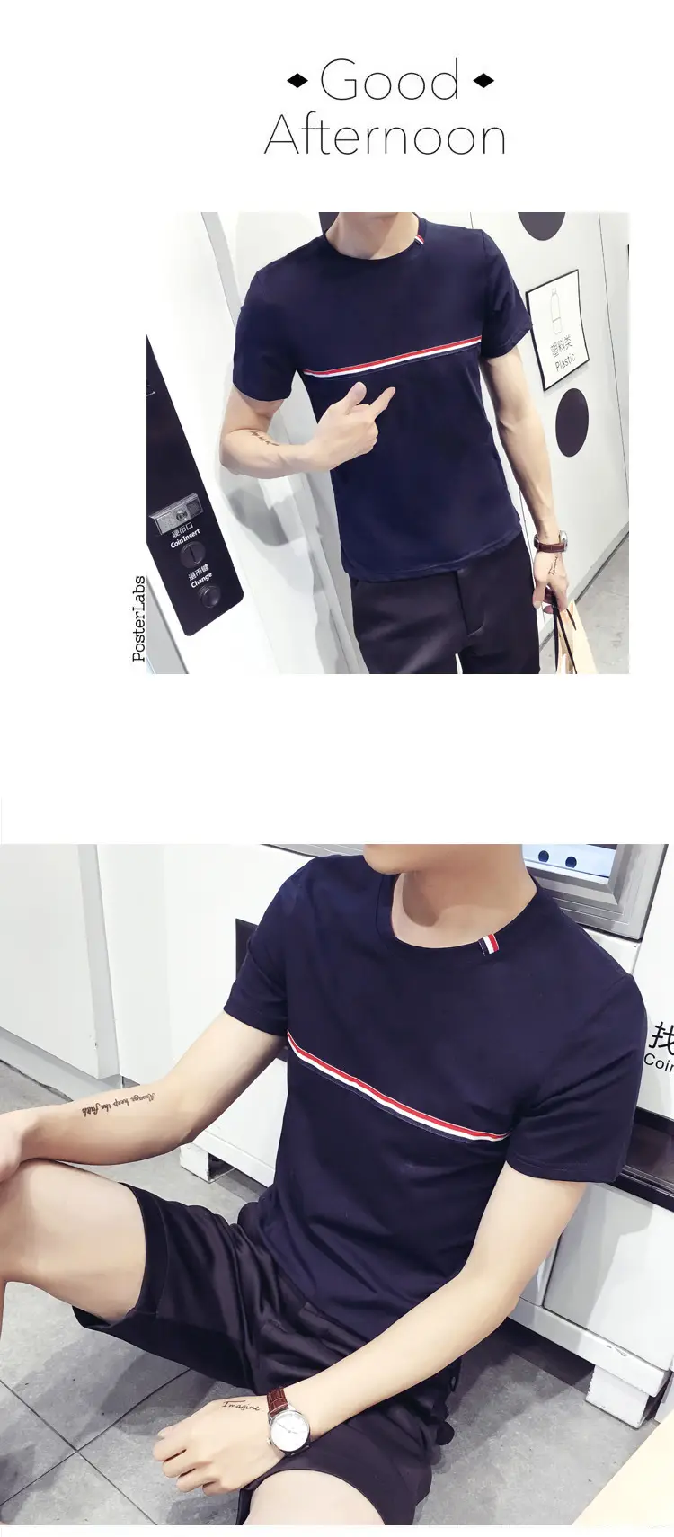 Men Black Slim Fit T-Shirt Shorts Set Korean Casual — feature 6