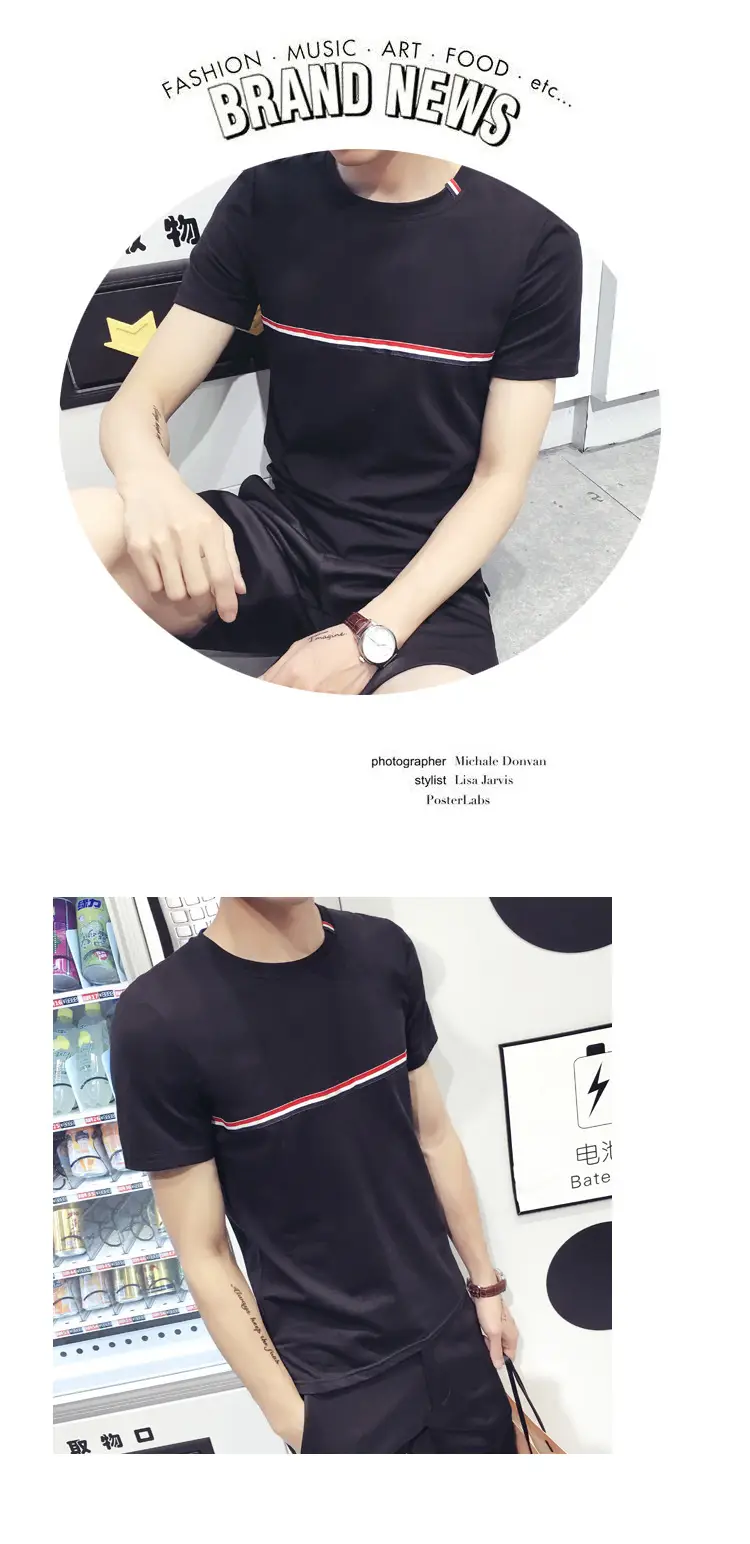 Men Black Slim Fit T-Shirt Shorts Set Korean Casual — feature 8