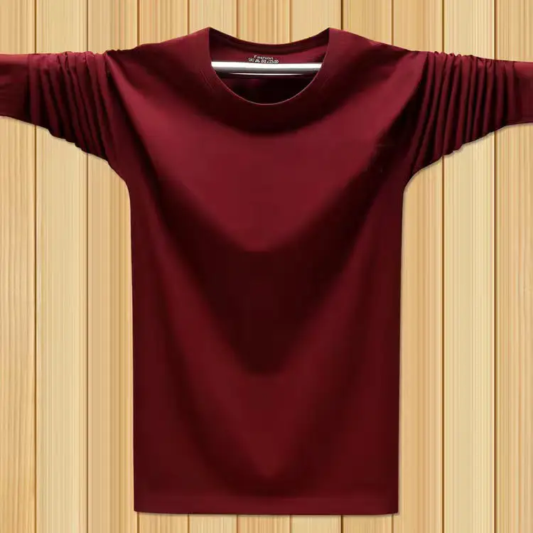 Men Blue Cotton Long Sleeve T-Shirt Loose Round Neck - Image 7