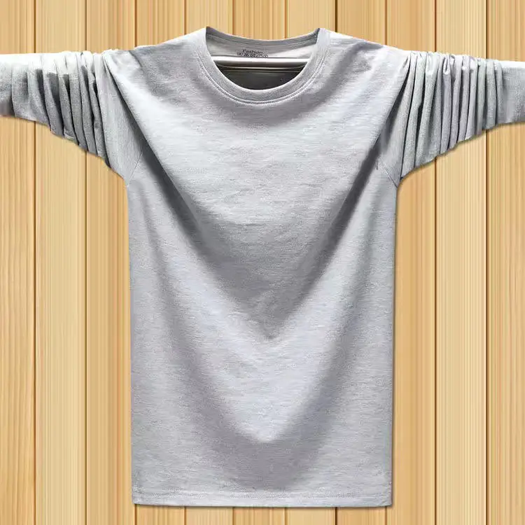 Men Blue Cotton Long Sleeve T-Shirt Loose Round Neck - Image 2