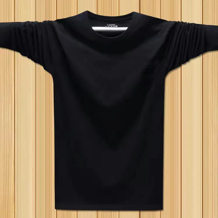 Men Blue Cotton Long Sleeve T-Shirt Loose Round Neck - Image 3