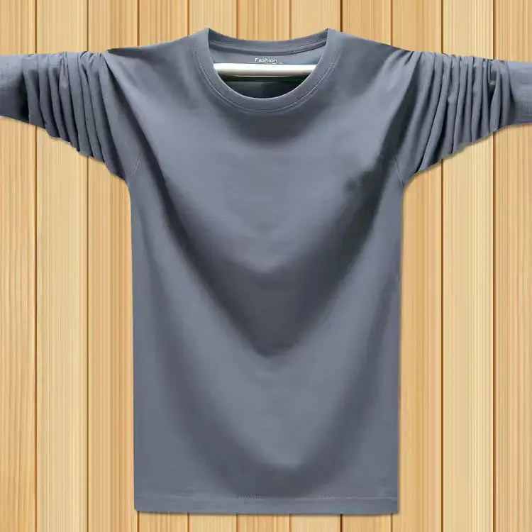 Men Blue Cotton Long Sleeve T-Shirt Loose Round Neck - Image 4