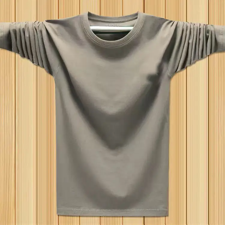 Men Blue Cotton Long Sleeve T-Shirt Loose Round Neck - Image 8