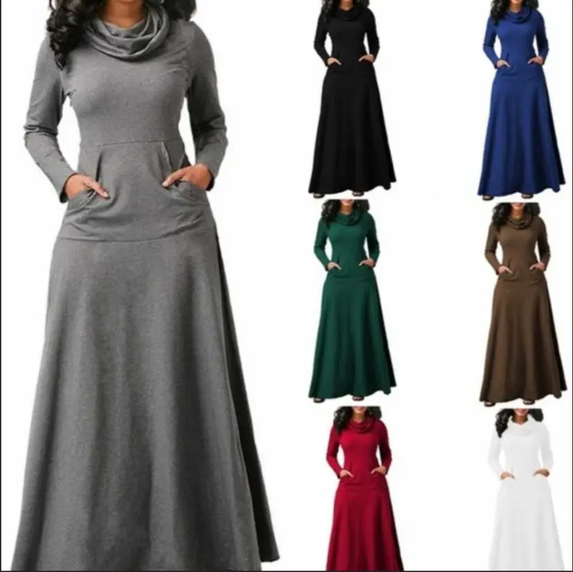 Black Long Sleeve Scarf Dress with Flap Pocket Pants