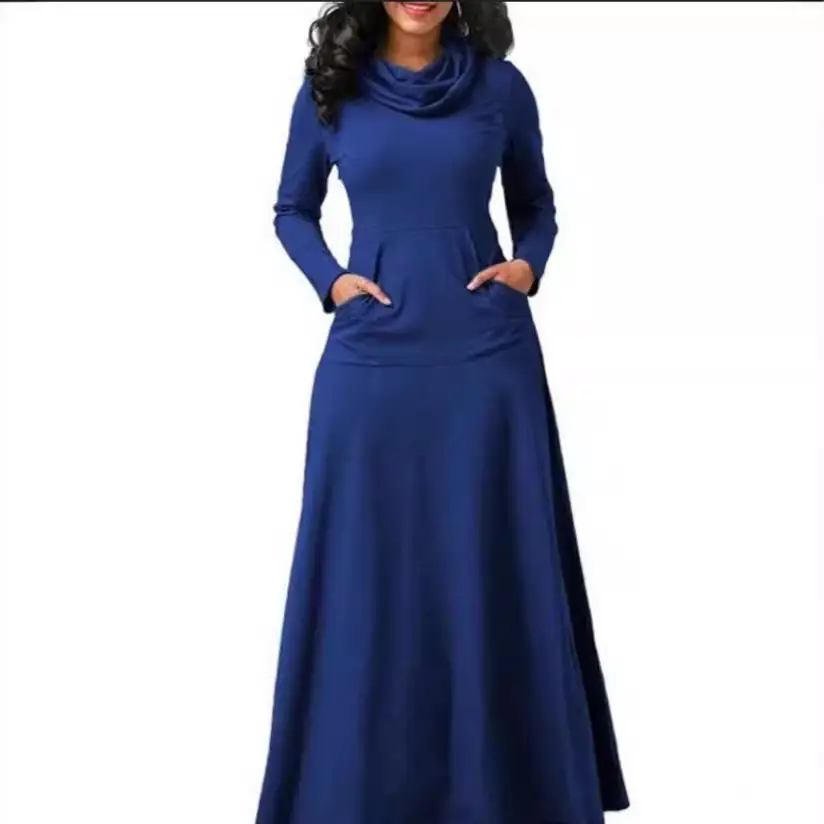 Black Long Sleeve Scarf Dress with Flap Pocket Pants
