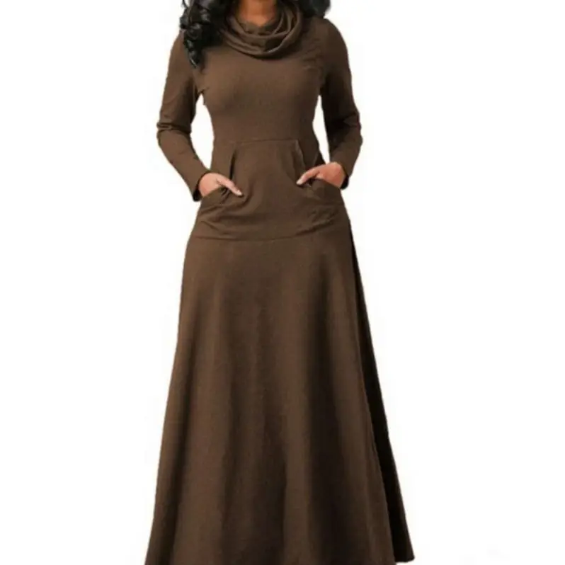 Black Long Sleeve Scarf Dress with Flap Pocket Pants