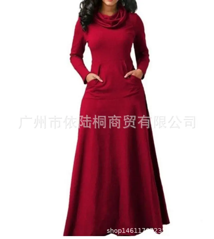 Black Long Sleeve Scarf Dress with Flap Pocket Pants