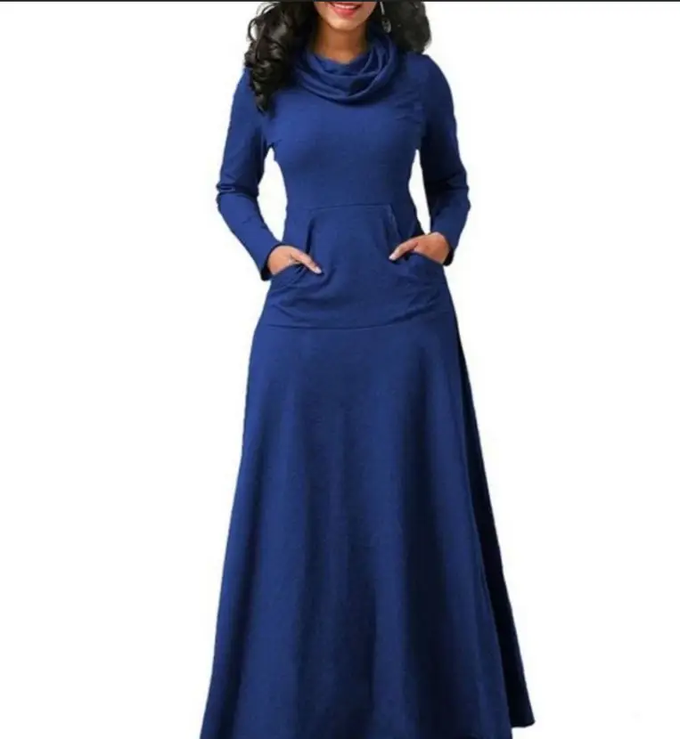 Black Long Sleeve Scarf Dress with Flap Pocket Pants