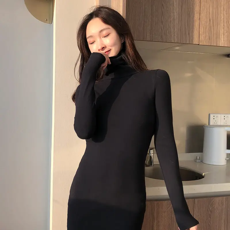 Black Slim Fit Long Sleeve Winter Dress for Women
