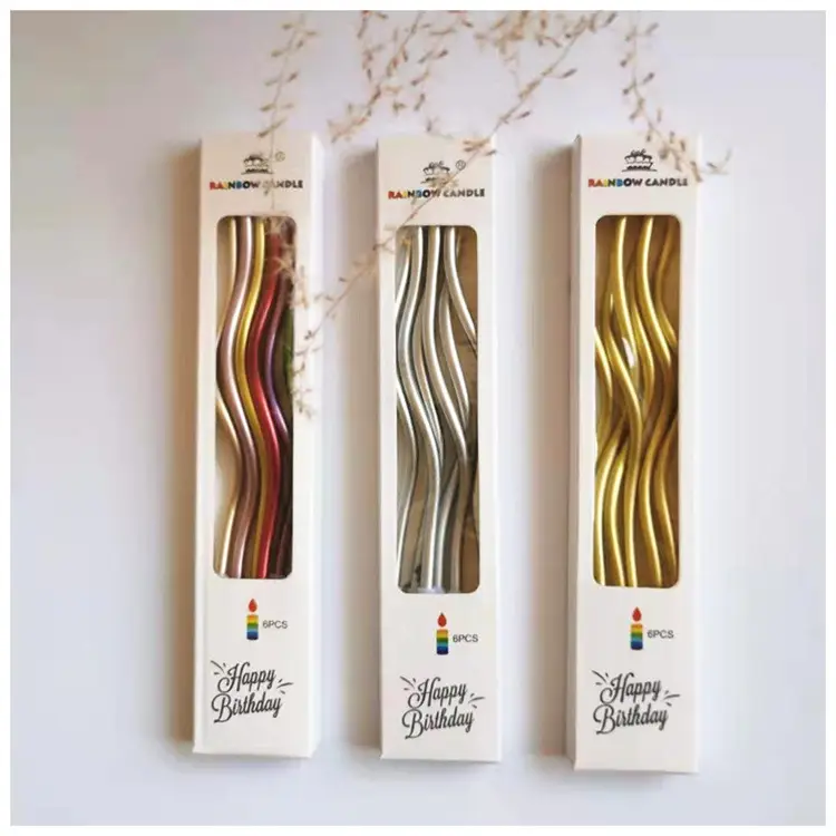 Curved Birthday Cake Candle Romantic Party Decorative Candle Creative Curved Spiral Gold Plated Colored 6 Pack Boxed