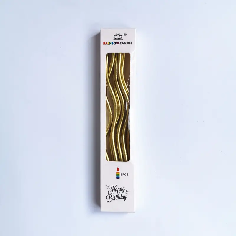 Curved Birthday Cake Candle Romantic Party Decorative Candle Creative Curved Spiral Gold Plated Colored 6 Pack Boxed