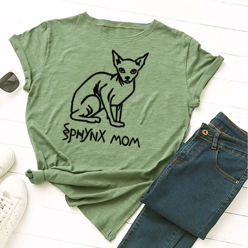 Sphynx Mom Cat Print T-Shirt Grey Cotton - Image 7