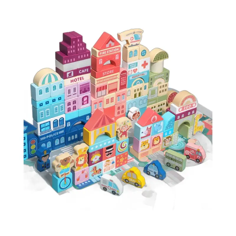Children's Wooden City Building Blocks Set for Ages 3+ - Image 17
