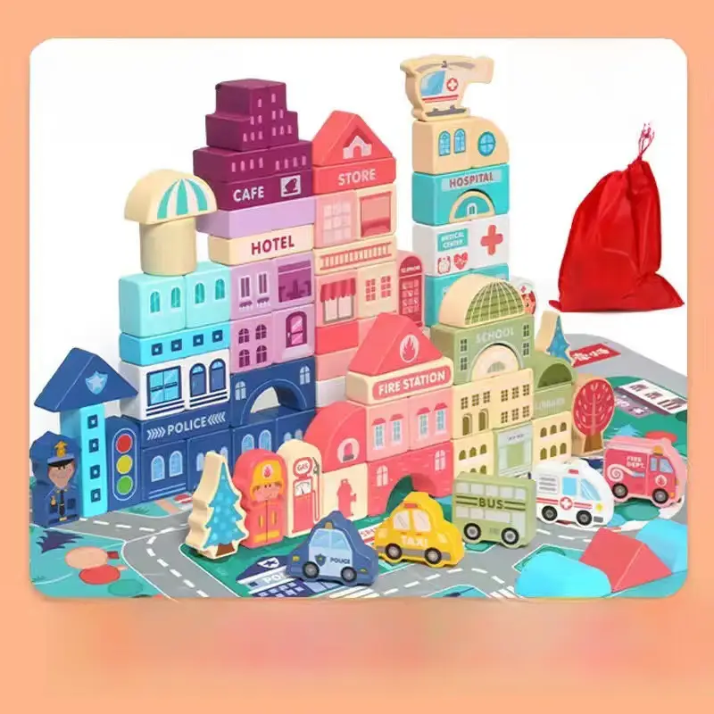 Children's Wooden City Building Blocks Set for Ages 3+ - Image 10