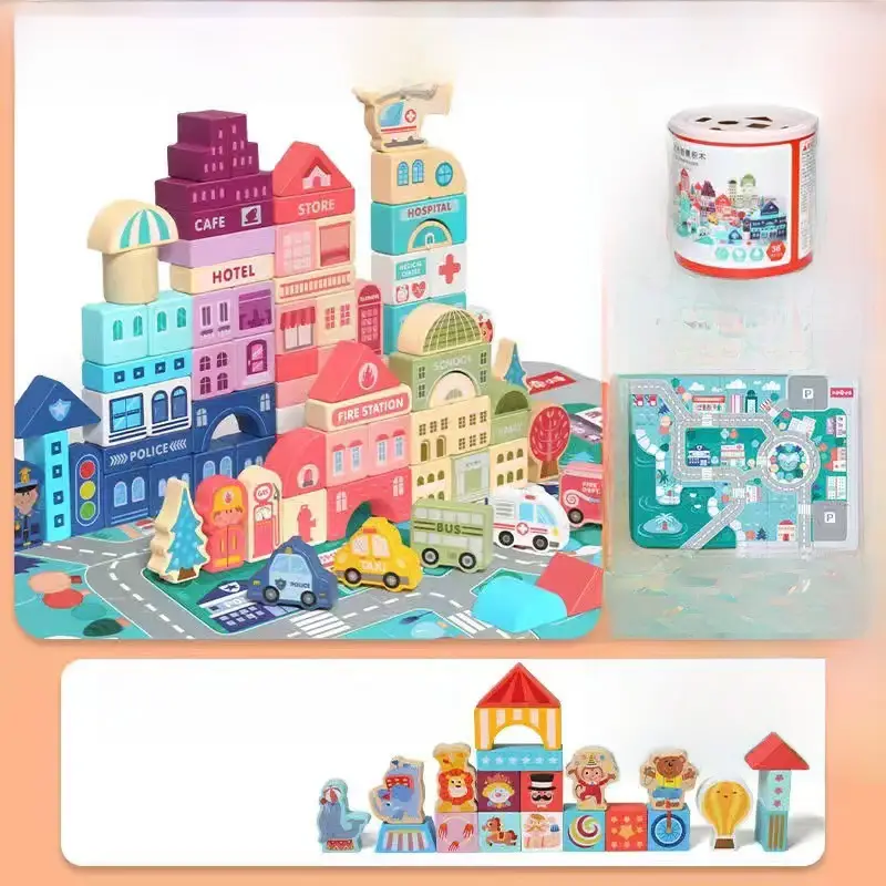 Children's Wooden City Building Blocks Set for Ages 3+ - Image 2